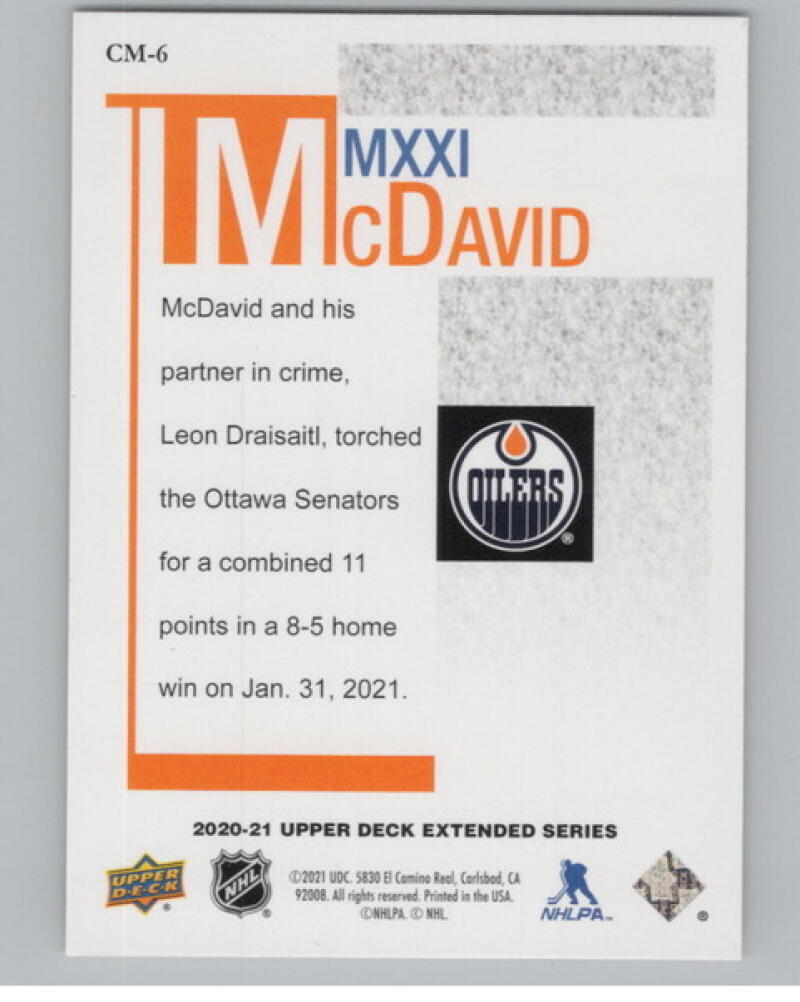 2020-21 Upper Deck McDavid MMXXI #CM6 Connor McDavid Hockey V105210 Image 2