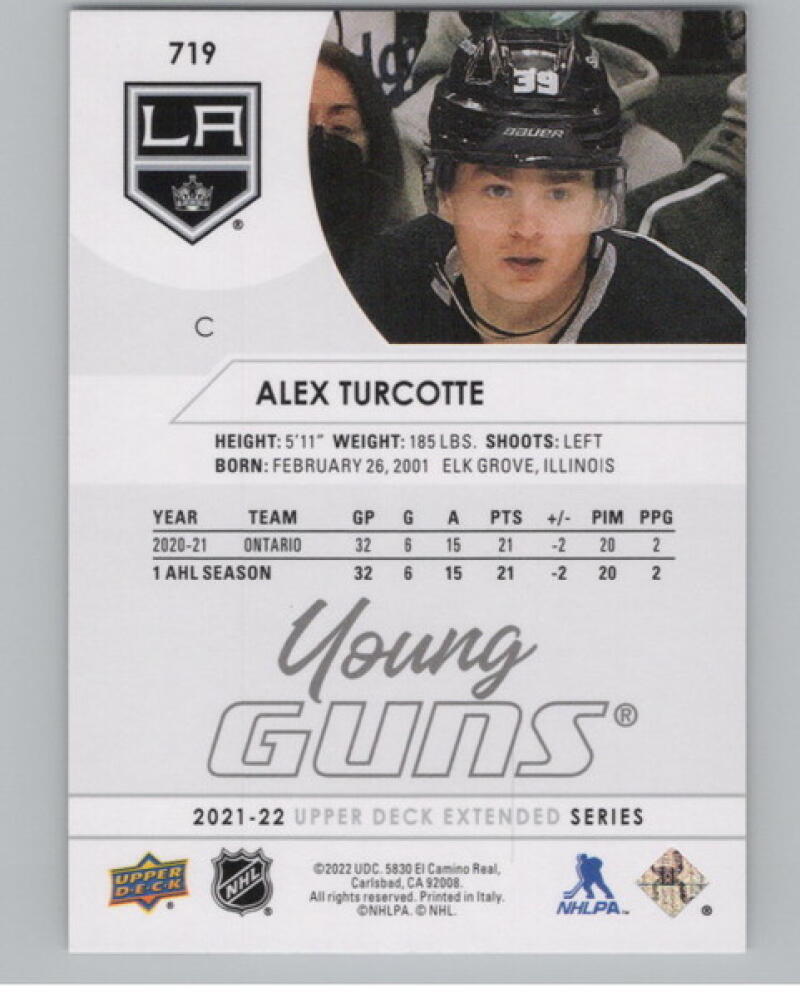 2021-22 Upper Deck #719 Alex Turcotte Young Guns Rookie RC YG V105216 Image 2