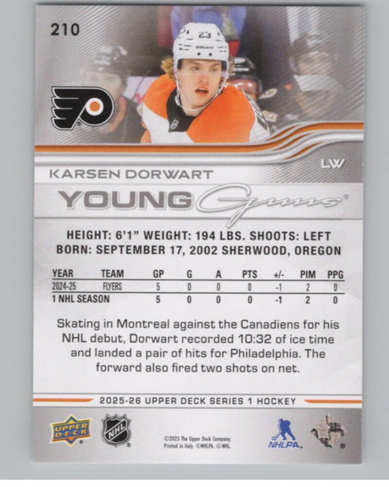 2025-26 Upper Deck #210 Karsen Dorwart Young Guns Rookie RC YG V105220 Image 2