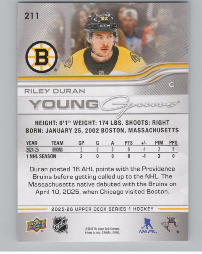 2025-26 Upper Deck #211 Riley Duran Young Guns Rookie RC YG V105221 Image 2