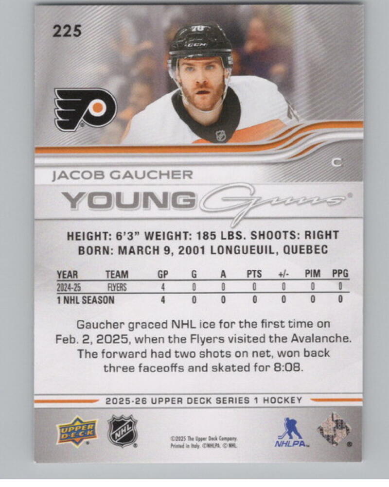 2025-26 Upper Deck #225 Jacob Gaucher Young Guns Rookie RC YG V105225 Image 2