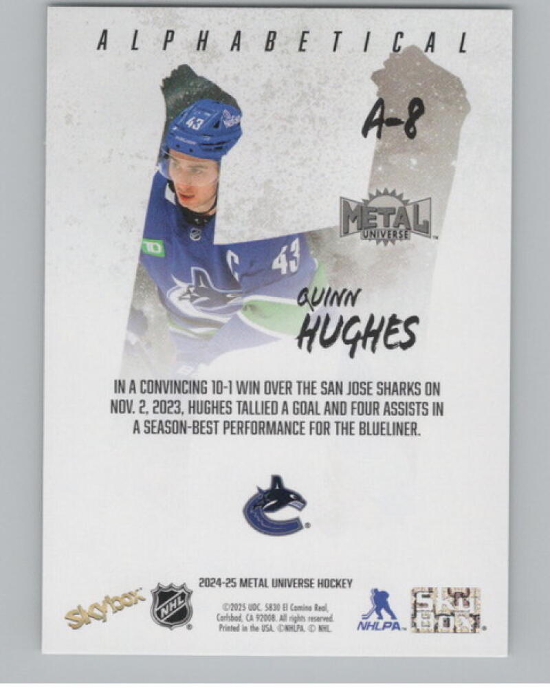 024-25 Metal Universe Alphabetical #A8 Quinn Hughes V105231 Image 2