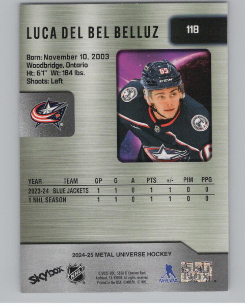 2024-25 Metal Universe #118 Luca Del Bel Belluz RC RC Rookie V105235 Image 2