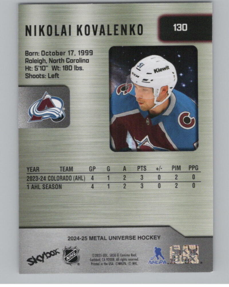 2024-25 Metal Universe #130 Nikolai Kovalenko RC Rookie V105236 Image 2