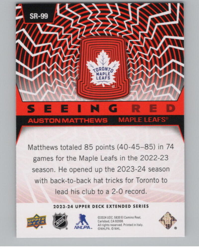 2023-24 Upper Deck Seeing Red #SR99 Auston Matthews V105237 Image 2