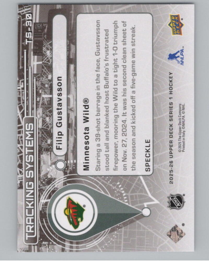 2025-26 Upper Deck Tracking Systems Speckle #TS30 Filip Gustavsson V105250 Image 2