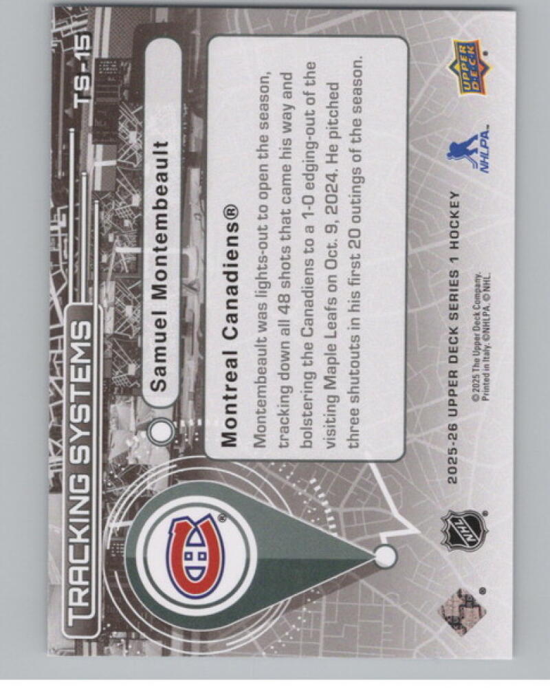 2025-26 Upper Deck Tracking Systems #TS15 Samuel Montembeault V105251 Image 2