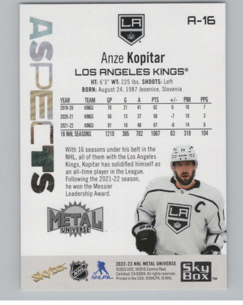 2022-23 Metal Universe Aspects #A16 Anze Kopitar V105264 Image 2