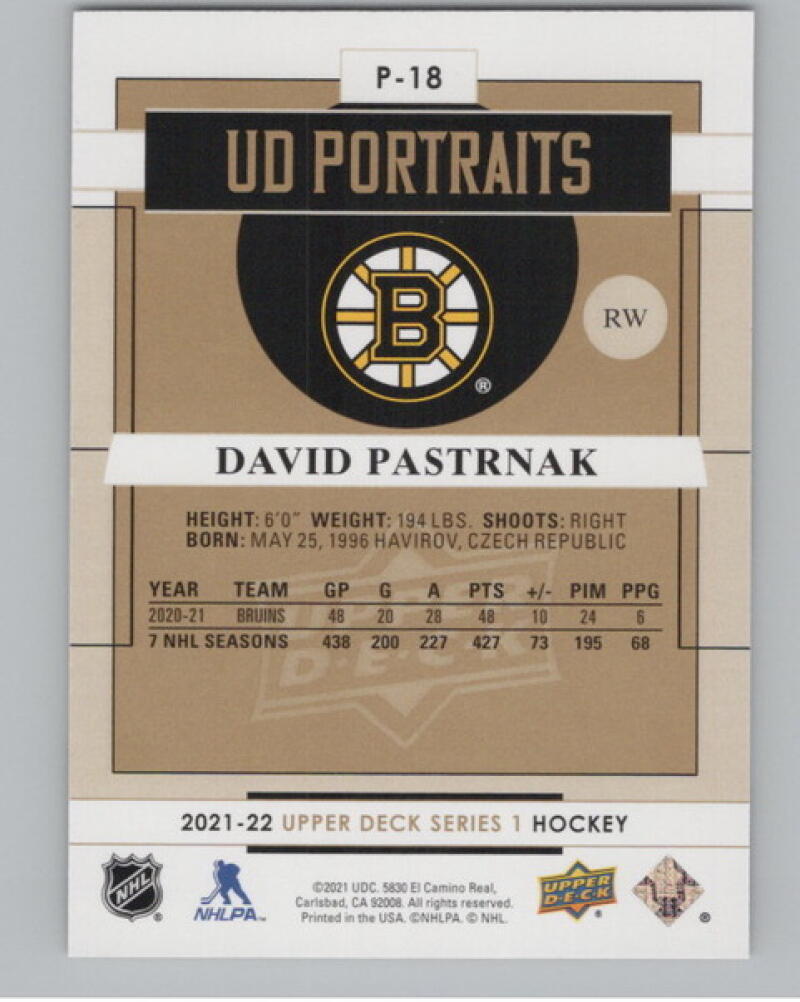 2021-22 Upper Deck Portraits #P18 David Pastrnak V105265 Image 2