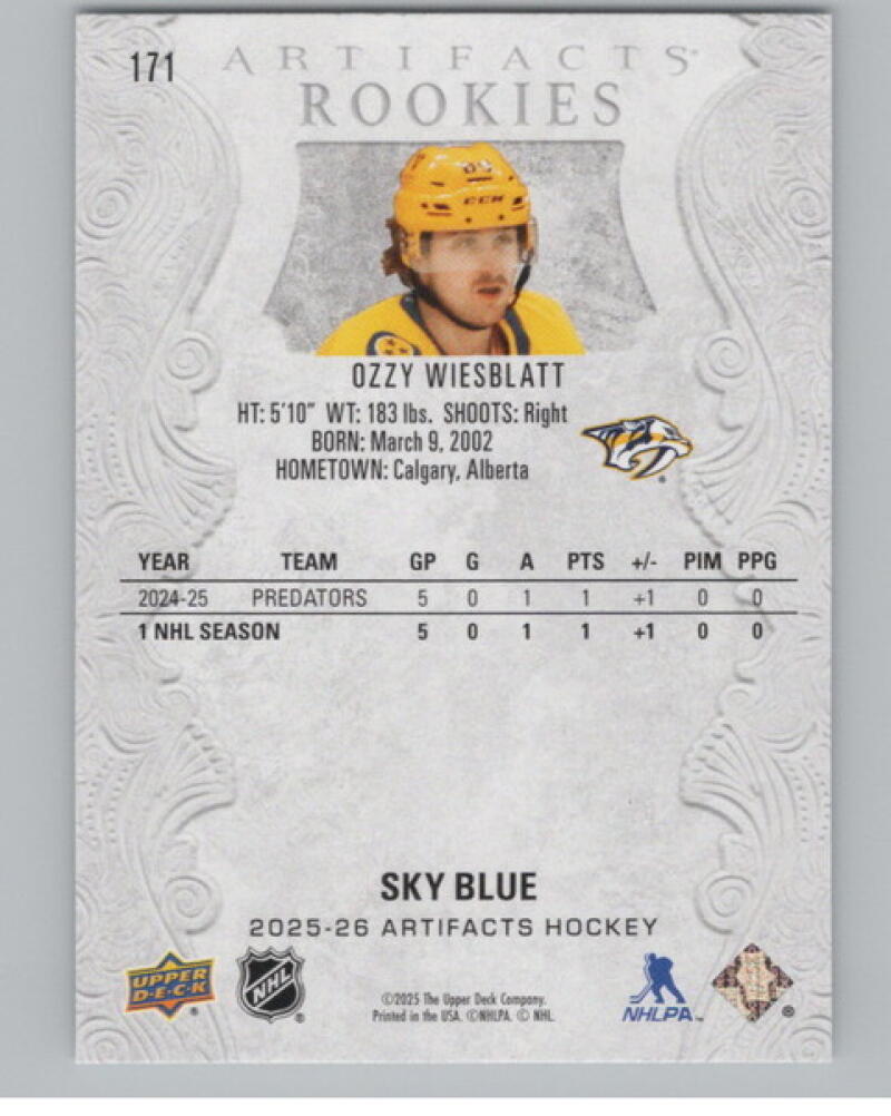 2025-26 Artifacts Sky Blue #171 Ozzy Wiesblatt RC Rookie V105266 Image 2