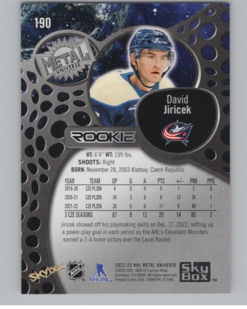 2022-23 Metal Universe #190 David Jiricek RC Rookie V105267 Image 2