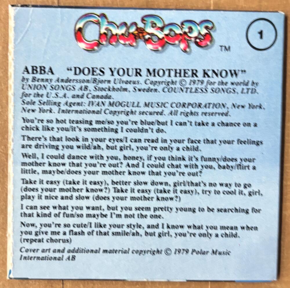 1981-83 Amurol Chu-Bops Vintage 3" Music Album Cover #1 ABBA  Image 2