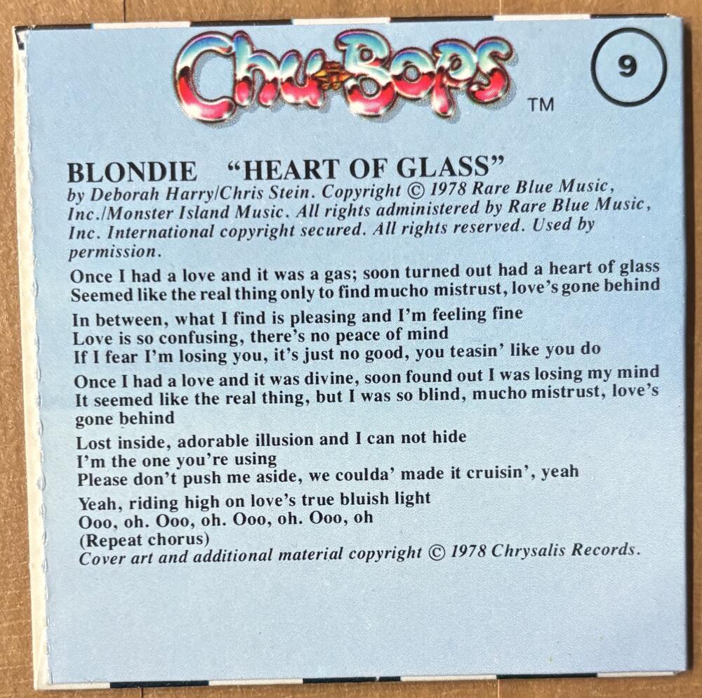 1981-83 Amurol Chu-Bops Vintage 3" Music Album Cover #9 Blondie Image 2
