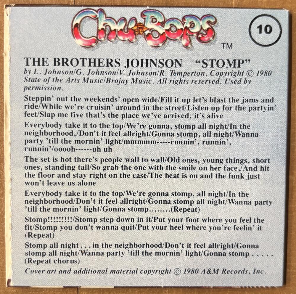 1981-83 Amurol Chu-Bops Vintage 3" Music Album Cover #10 The Brothers Johnson Image 2