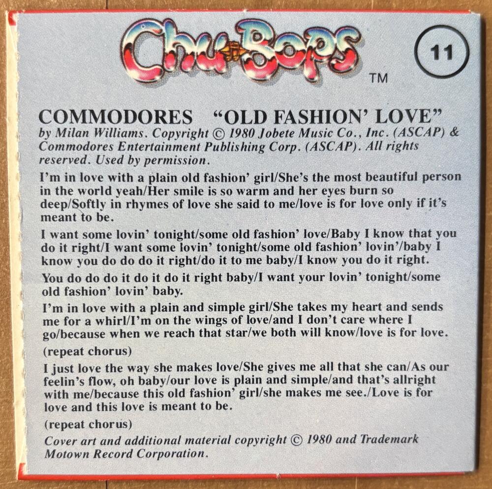1981-83 Amurol Chu-Bops Vintage 3" Music Album Cover #11 Commodores Image 2