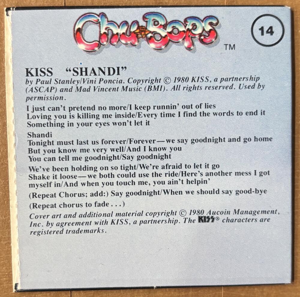 1981-83 Amurol Chu-Bops Vintage 3" Music Album Cover #14 Kiss Image 2