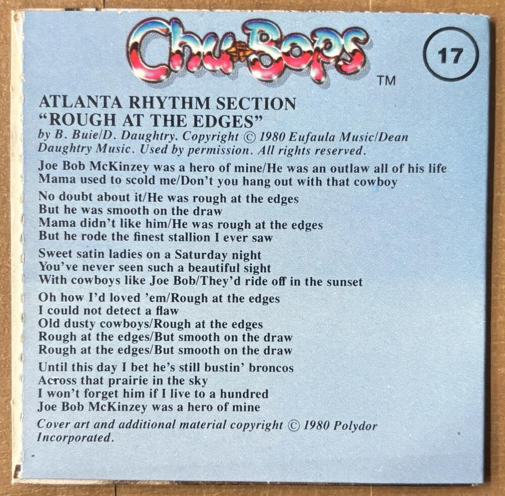 1981-83 Amurol Chu-Bops Vintage 3" Music Album Cover #17 Atlanta Rhythm Section Image 2