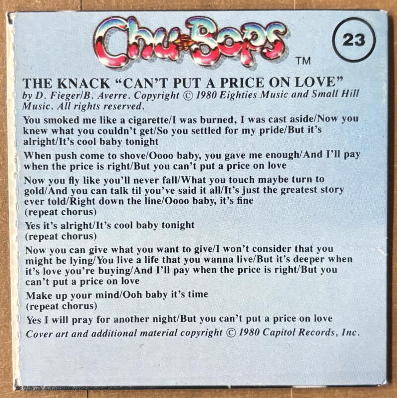 1981-83 Amurol Chu-Bops Vintage 3" Music Album Cover #23 The Knack Image 2
