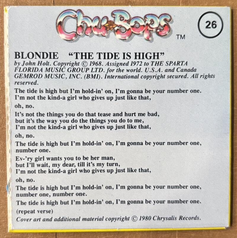 1981-83 Amurol Chu-Bops Vintage 3" Music Album Cover #26 Blondie Image 2