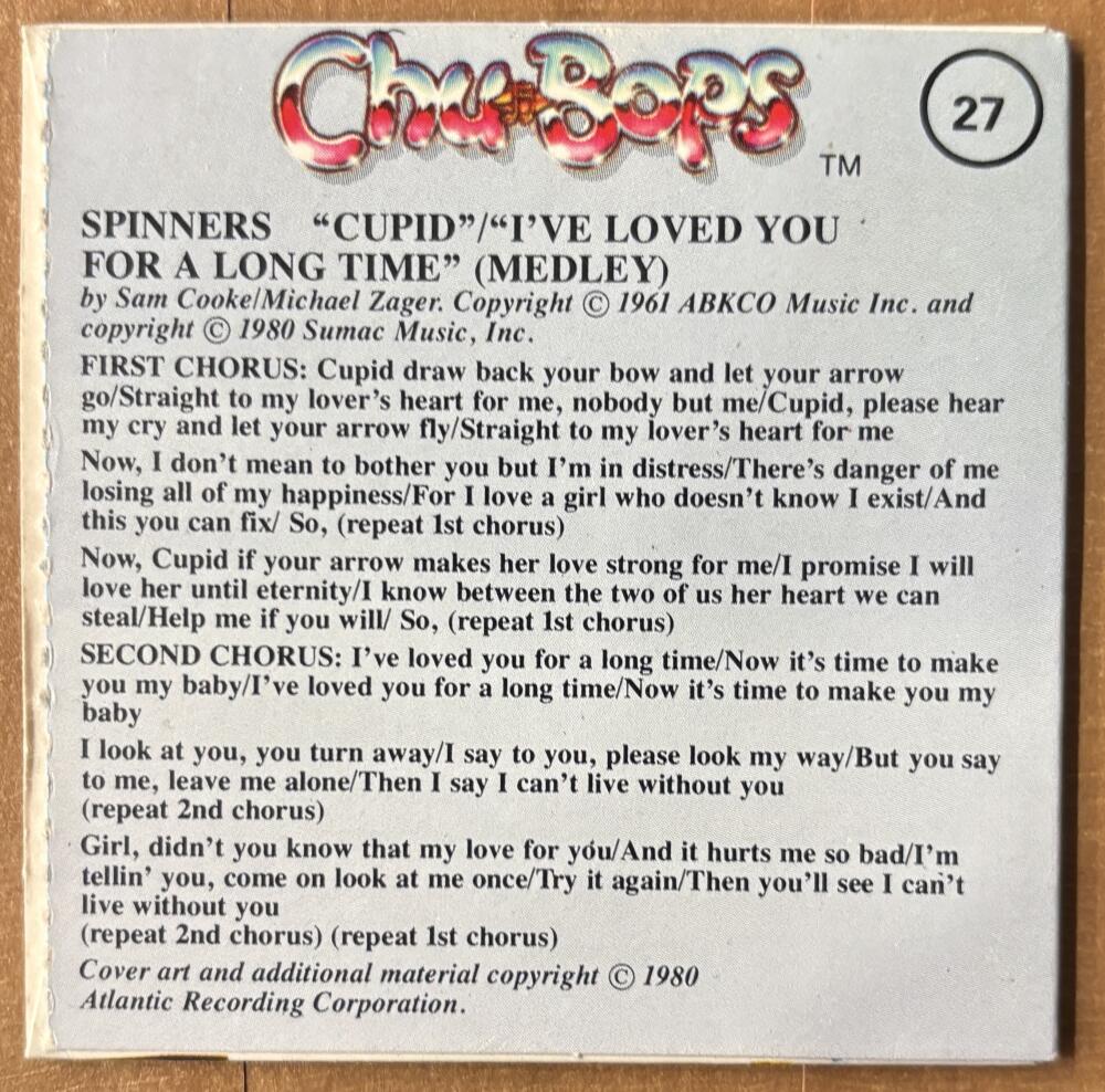 1981-83 Amurol Chu-Bops Vintage 3" Music Album Cover #27 Spinners Image 2