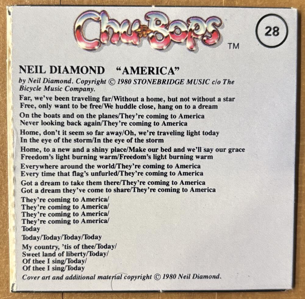 1981-83 Amurol Chu-Bops Vintage 3" Music Album Cover #28 Neil Diamond Image 2