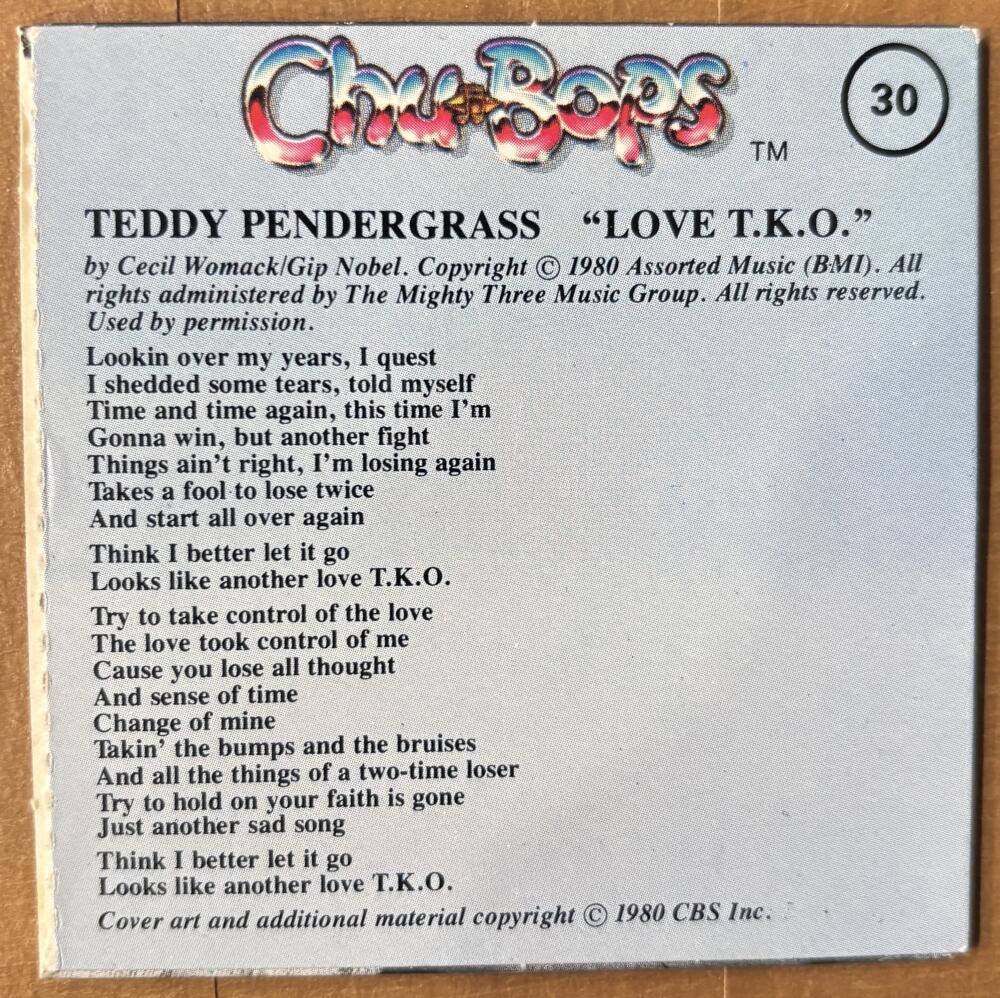 1981-83 Amurol Chu-Bops Vintage 3" Music Album Cover #30 Teddy Pendergrass Image 2