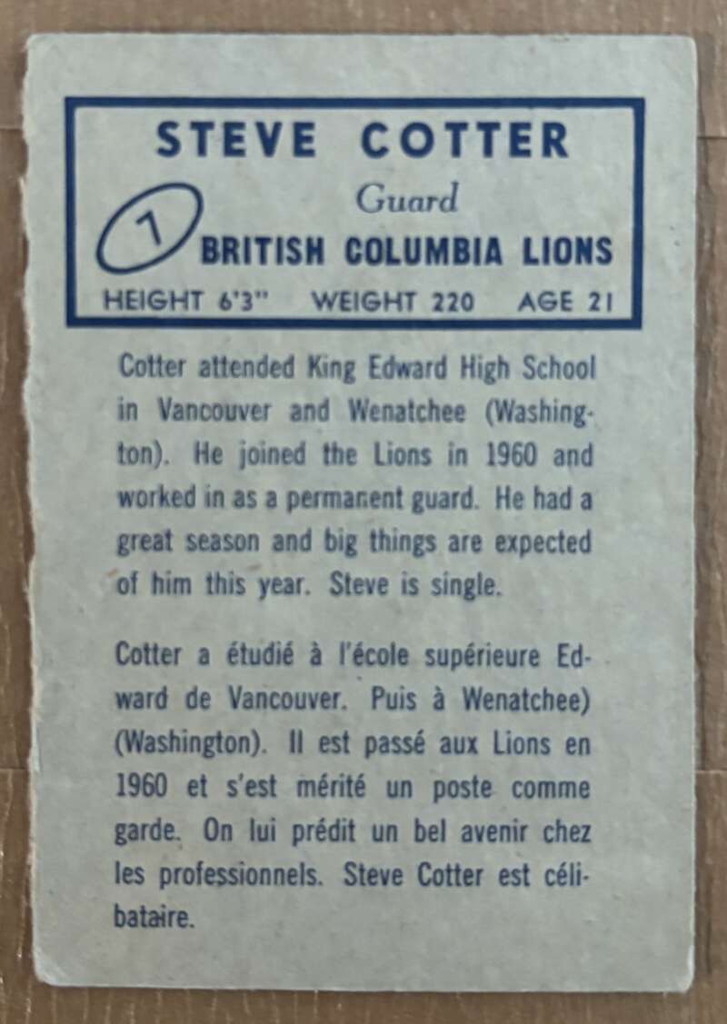 1962 Topps CFL #8 Lonnie Dennis  RC Rookie British Columbia Lions  V105301 Image 2