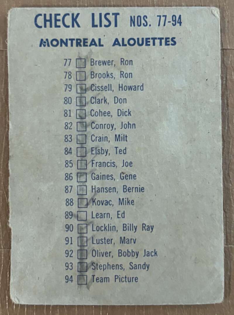 1962 Topps CFL #94 Montreal Alouettes  Montreal Alouettes  V105362 Image 2