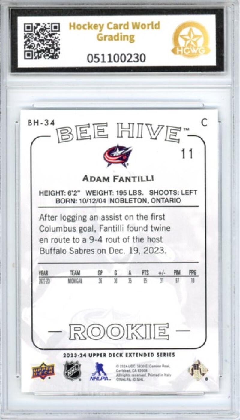 2023-24 Upper Deck '03-04 Beehive #BH34 Adam Fantilli Graded Hockey HCWG 9 Image 2