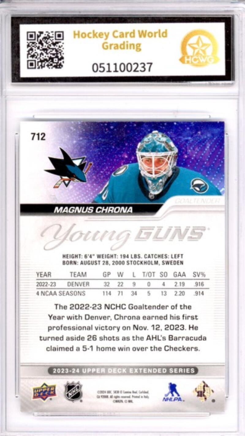 2023-24 Upper Deck #712 Magnus Chrona YG RC Young Guns Hockey Graded HCWG 9 Image 2