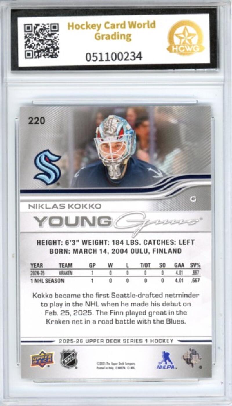 2025-26 Upper Deck #220 Niklas Kokko YG RC Young Guns Hockey Graded HCWG 9 Image 2