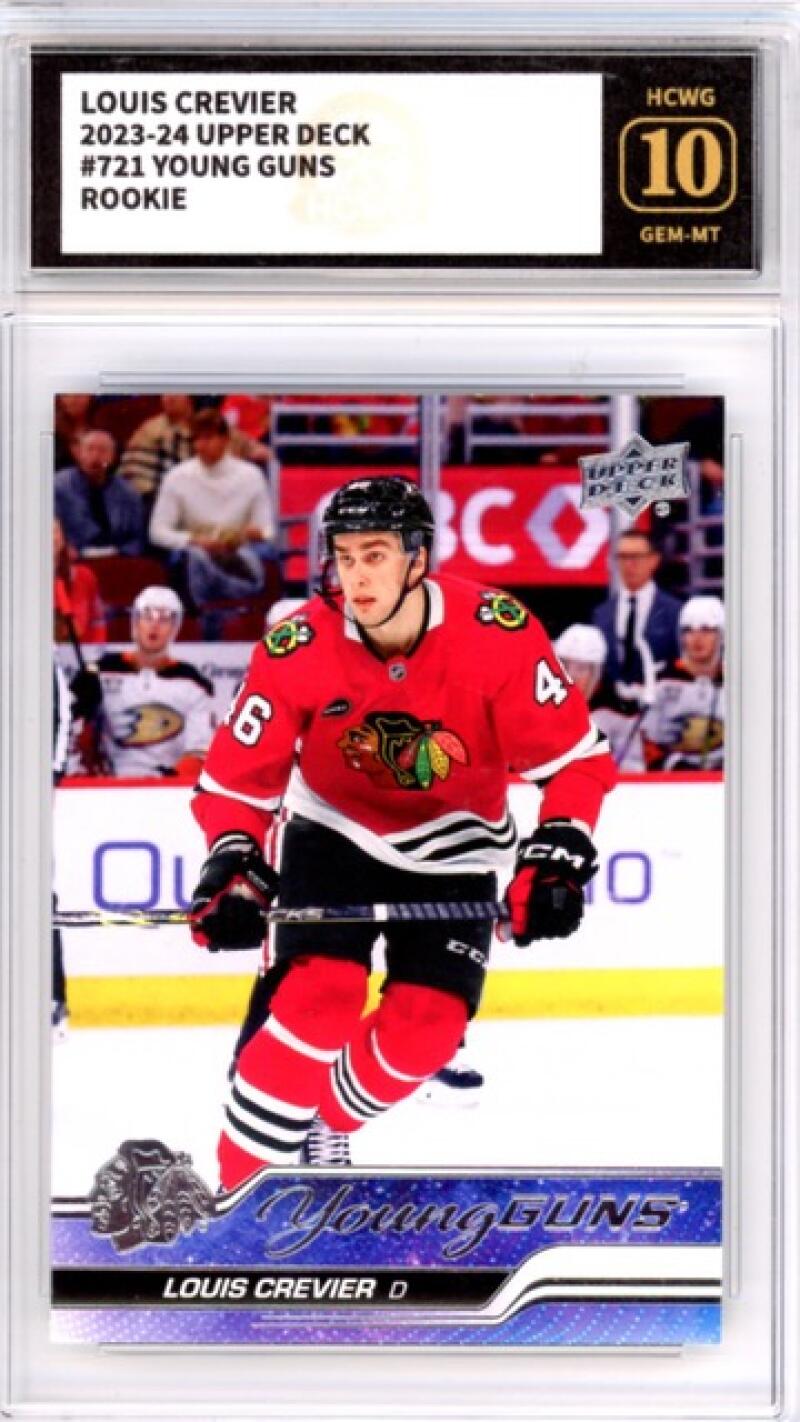 2023-24 Upper Deck #721 Louis Crevier YG RC Young Guns Hockey Graded HCWG 10 Image 1