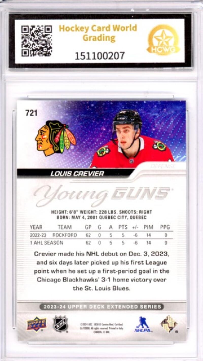 2023-24 Upper Deck #721 Louis Crevier YG RC Young Guns Hockey Graded HCWG 10 Image 2