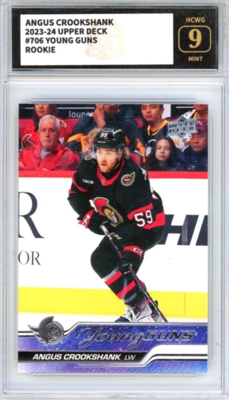 2023-24 Upper Deck #706 Angus Crookshank YG RC Young Guns Hockey Graded HCWG 9 Image 1