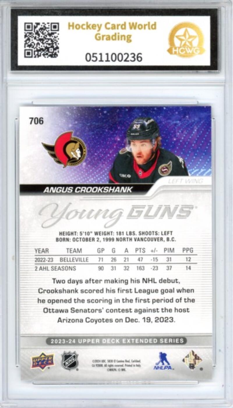 2023-24 Upper Deck #706 Angus Crookshank YG RC Young Guns Hockey Graded HCWG 9 Image 2