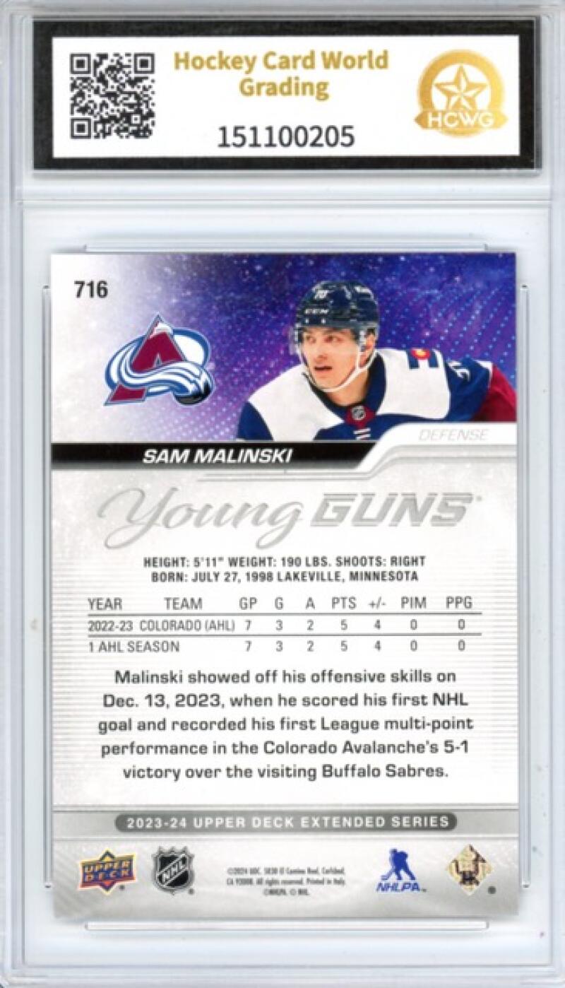 2023-24 Upper Deck #716 Sam Malinski YG RC Young Guns Hockey Graded HCWG 10 Image 2