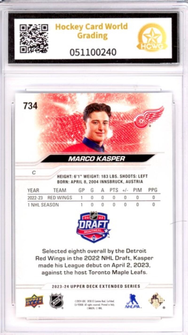2023-24 Upper Deck #734 Marco Kasper 1R Young Guns Hockey Graded HCWG 9 Image 2