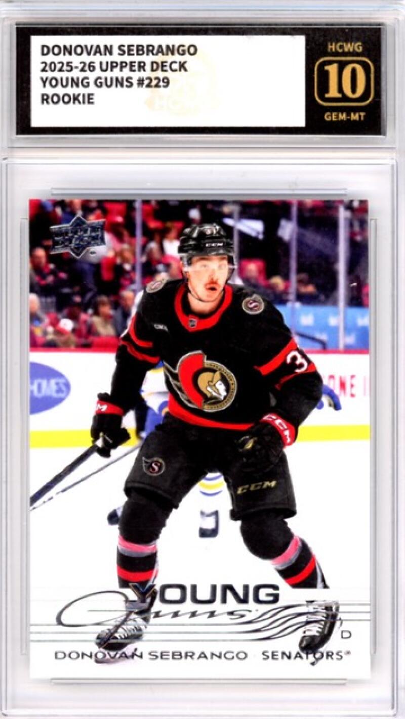2025-26 Upper Deck #229 Donovan Sebrango YG RC Young Guns Hockey Graded HCWG 10 Image 1