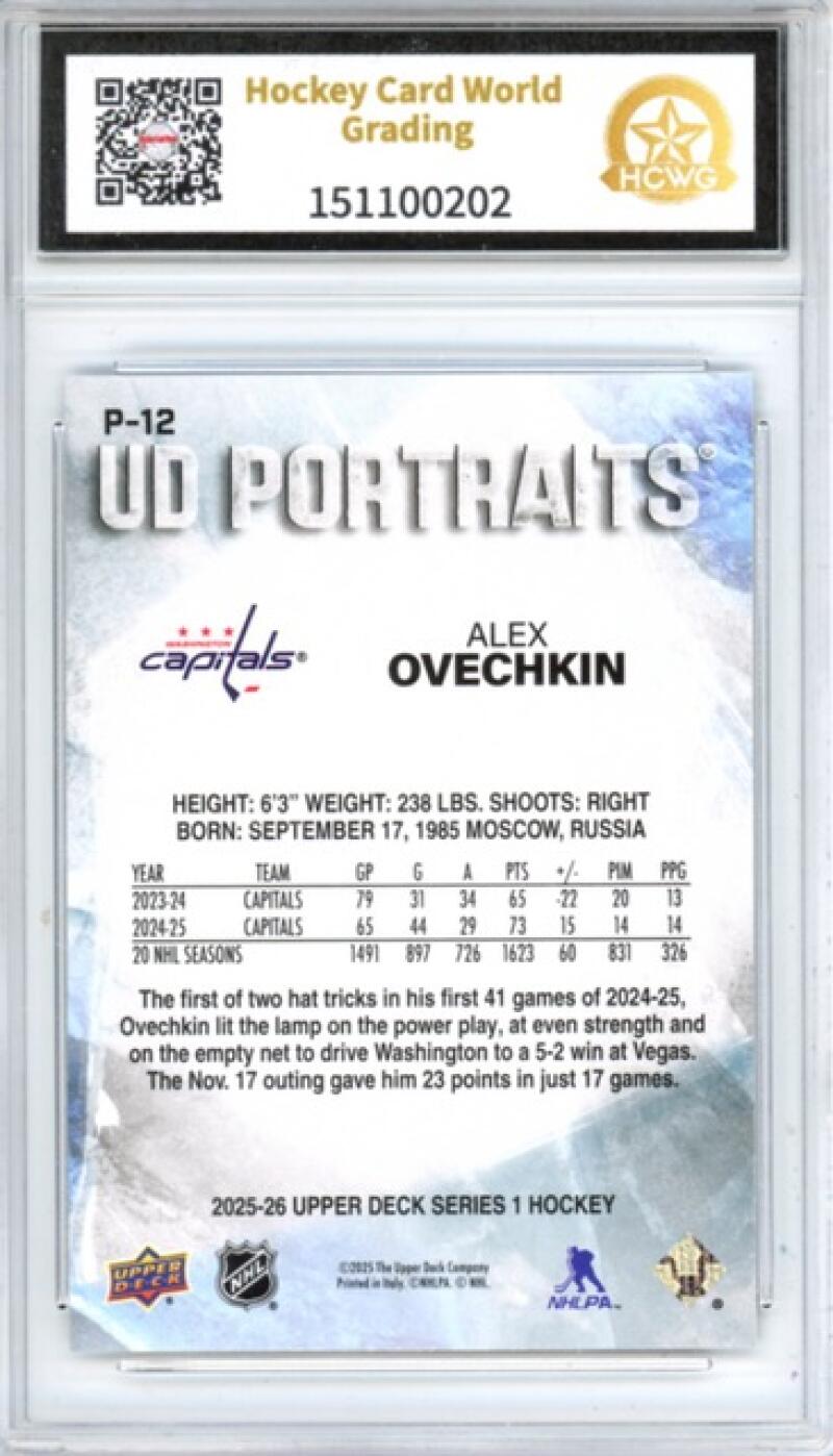 2025-26 Upper Deck UD Portraits #P12 Alex Ovechkin Hockey Graded HCWG 10 Image 2
