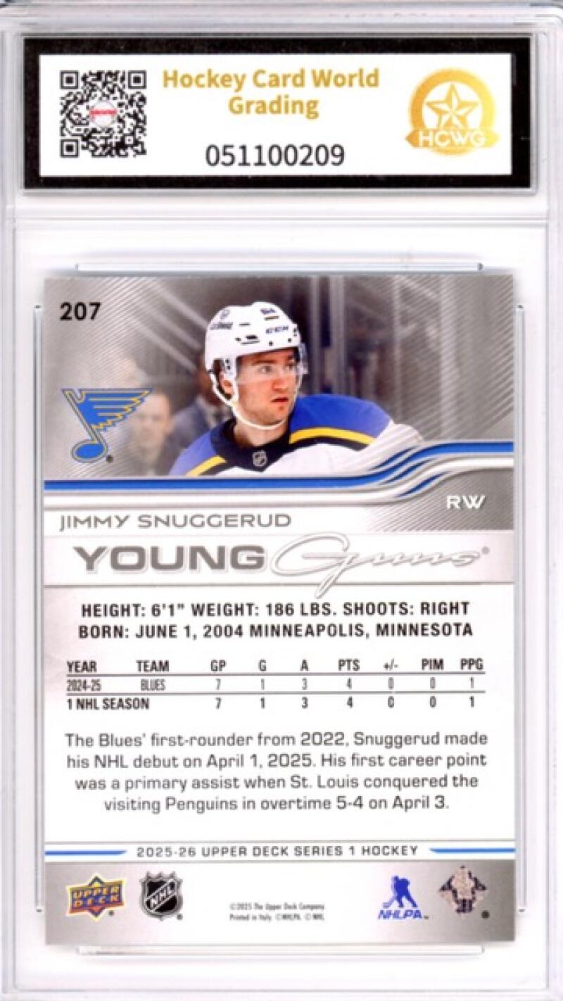 2025-26 Upper Deck #207 Jimmy Snuggerud RC YG Young Guns Hockey Graded HCWG 9 Image 2