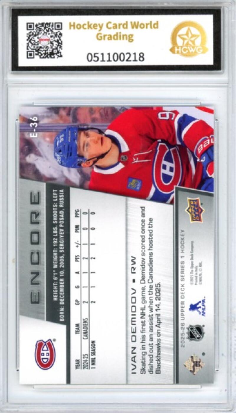 2025-26 Upper Deck Encore #E36 Ivan Demidov Hockey Graded HCWG 9 Image 2