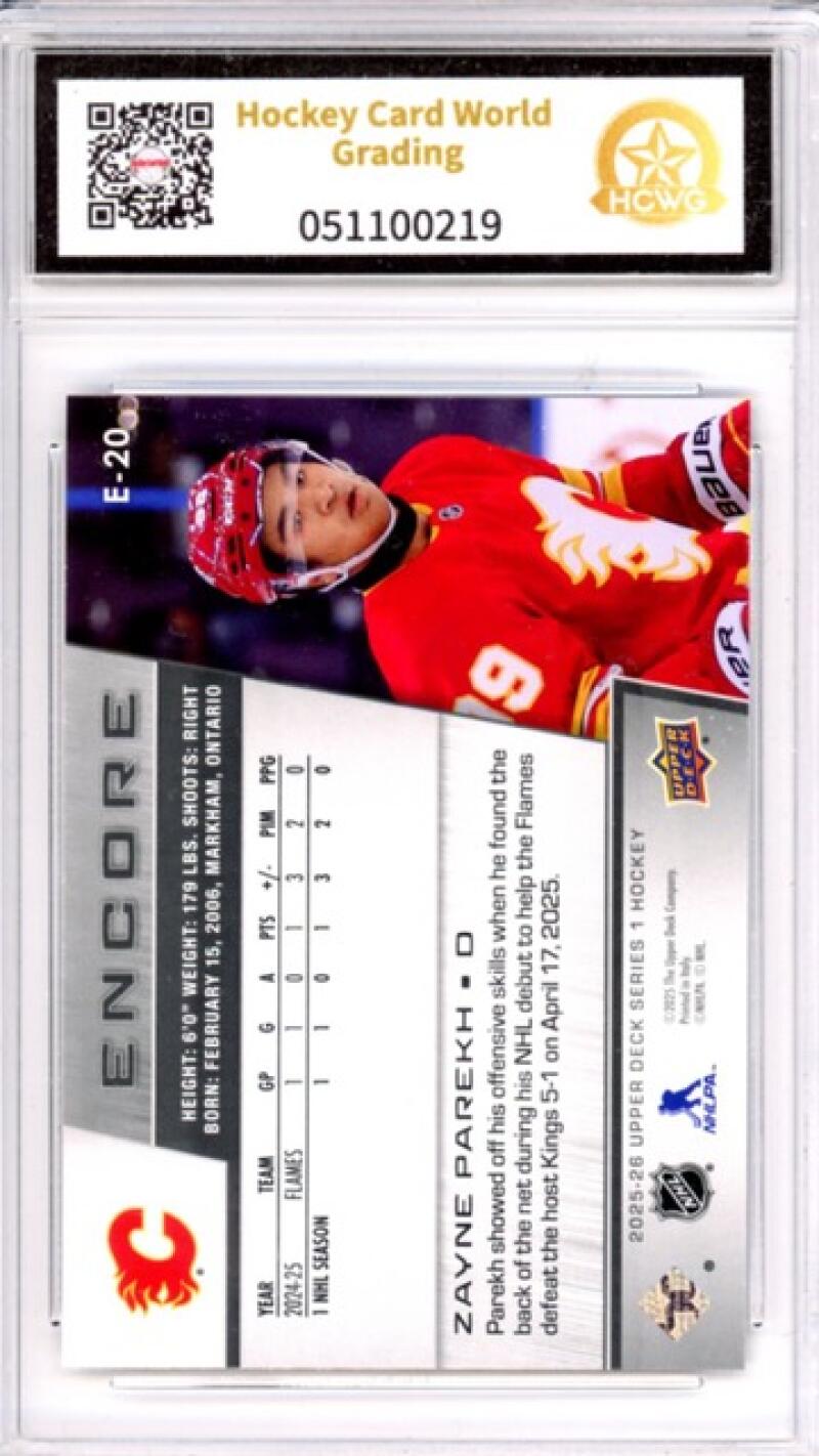 2025-26 Upper Deck Encore #E20 Zayne Parekh Hockey Graded HCWG 9 Image 2