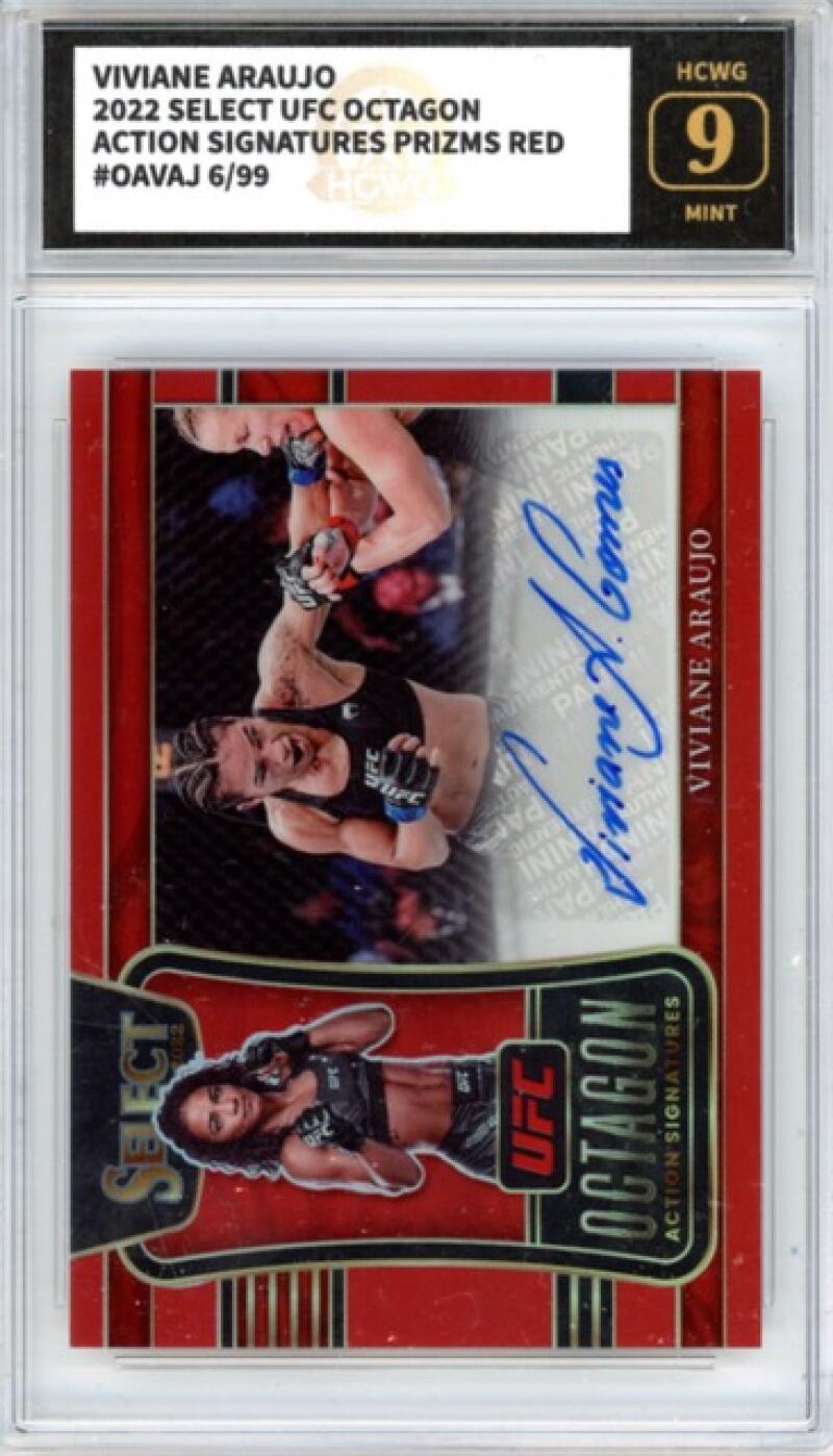 2022 Select UFC Octagon Action Signatures Prizms Red 6/99 Viviane Araujo HCWG 9 Image 1