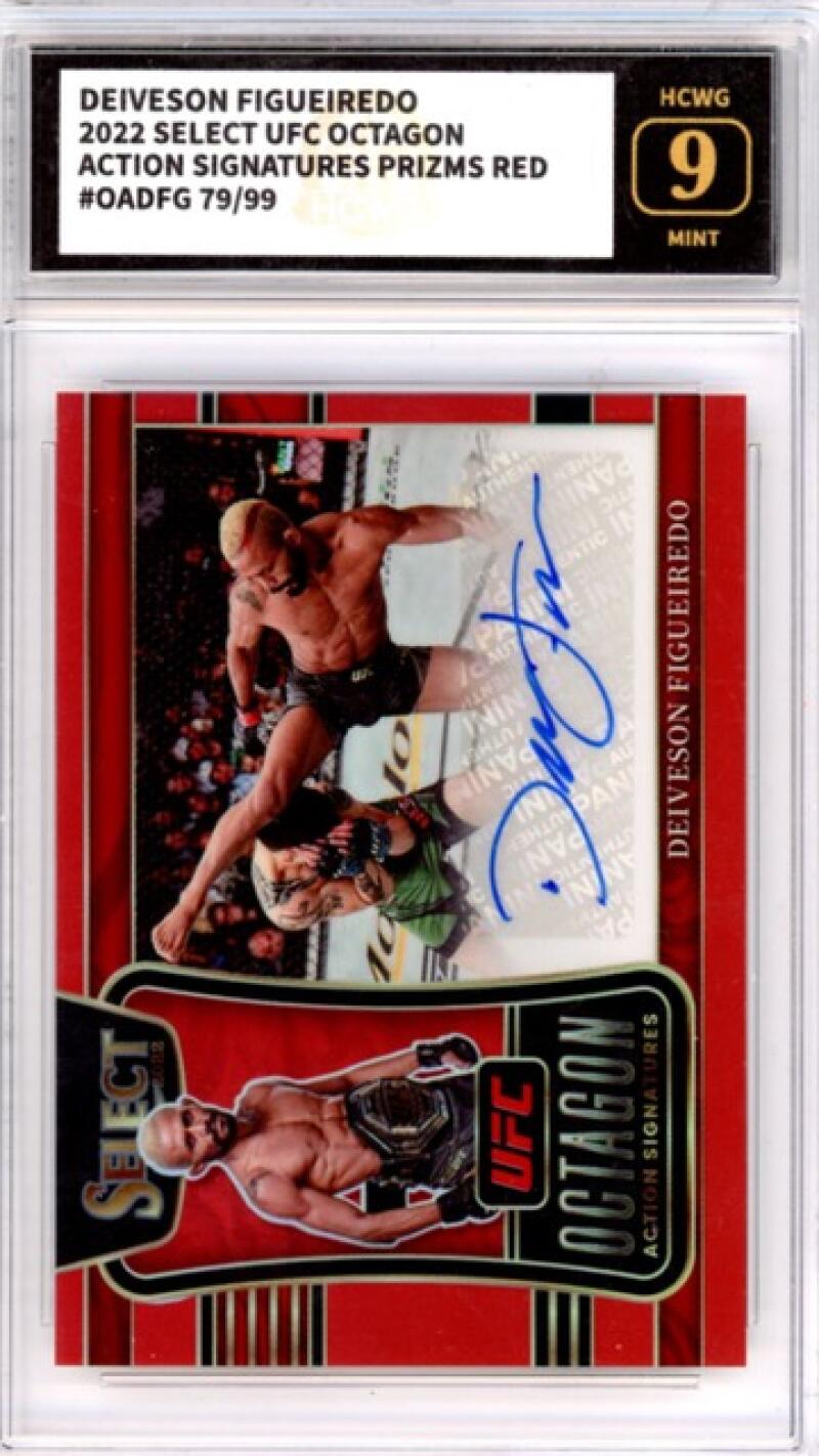 2022 Select UFC Octagon Action Signatures Prizms Red 79/99 Deiveson Figueiredo HCWG 9 Image 1
