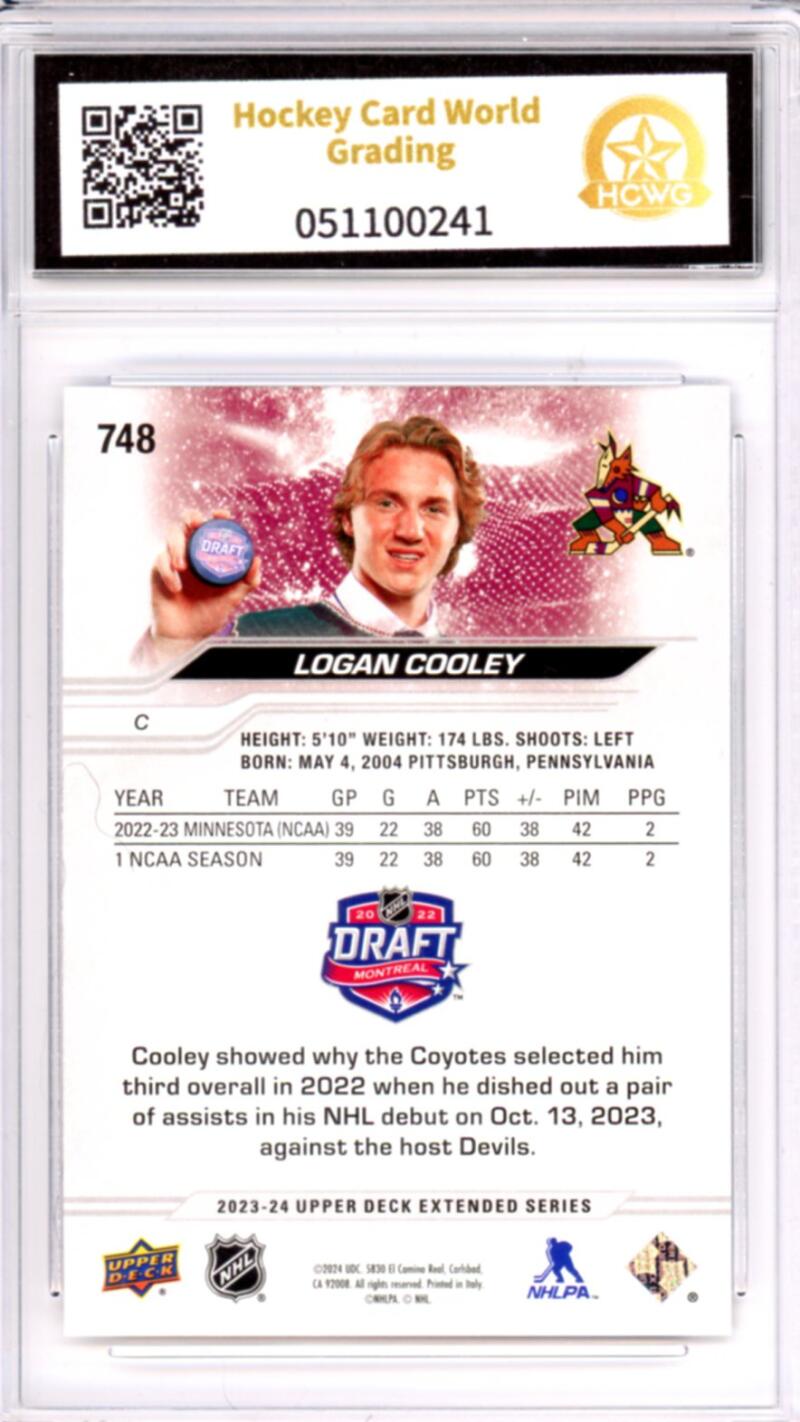 2023-24 Upper Deck #748 Logan Cooley 1R RC  Hockey Graded HCWG 9 Image 2