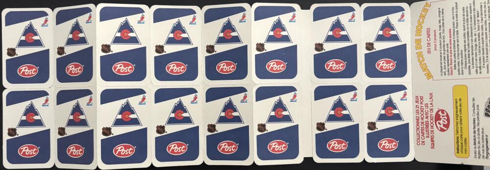 1982-83 Colorado Rockies Post Cereal Mini Card Panel Attached Set of 16 Image 3
