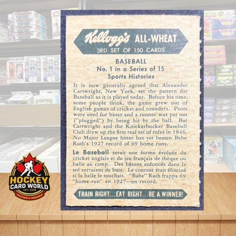 1945 Kellogg's All Wheat #1 Baseball Sports Histories Vintage Mini Card V105378 Image 2