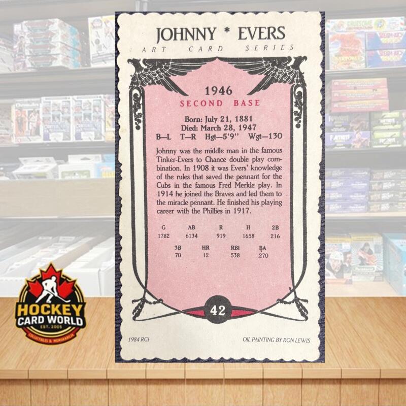 1984 RGI Edge Deckle Art Card Series #42 Johnny Evers 3x5 Baseball  Image 2