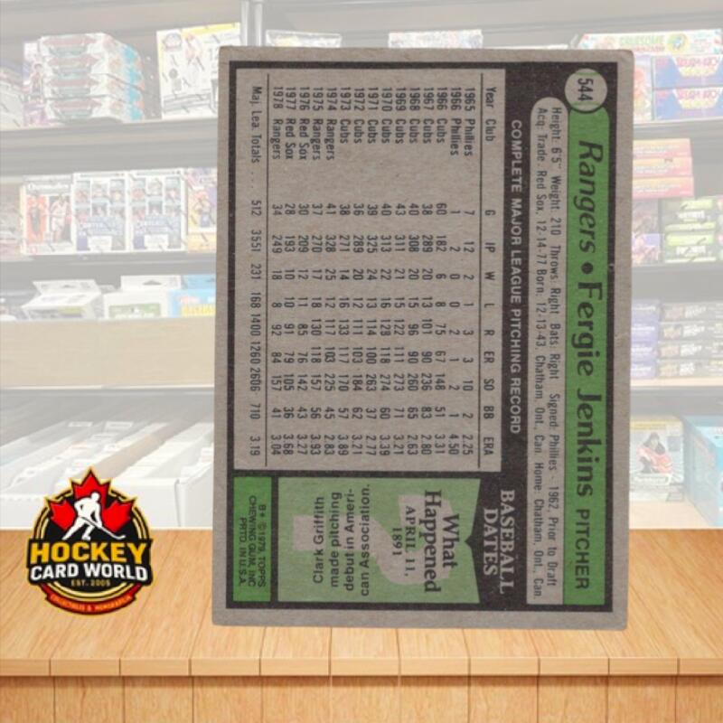 1979 Topps #544 Fergie Jenkins Baseball Vintage Card V105418 Image 2