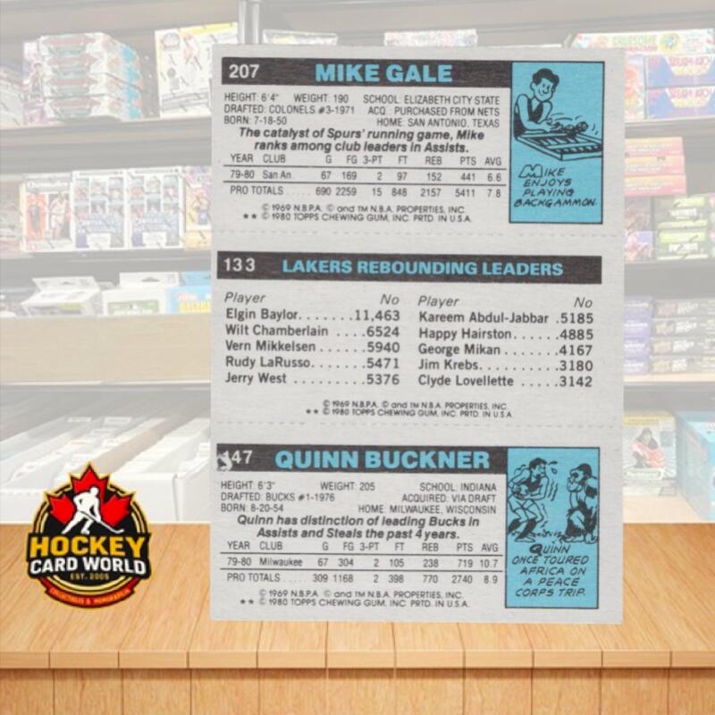 1980-81 Topps #50 147 Buckner/133 Kareem Abdul-Jabbar TL/207 Gale V105420 Image 2
